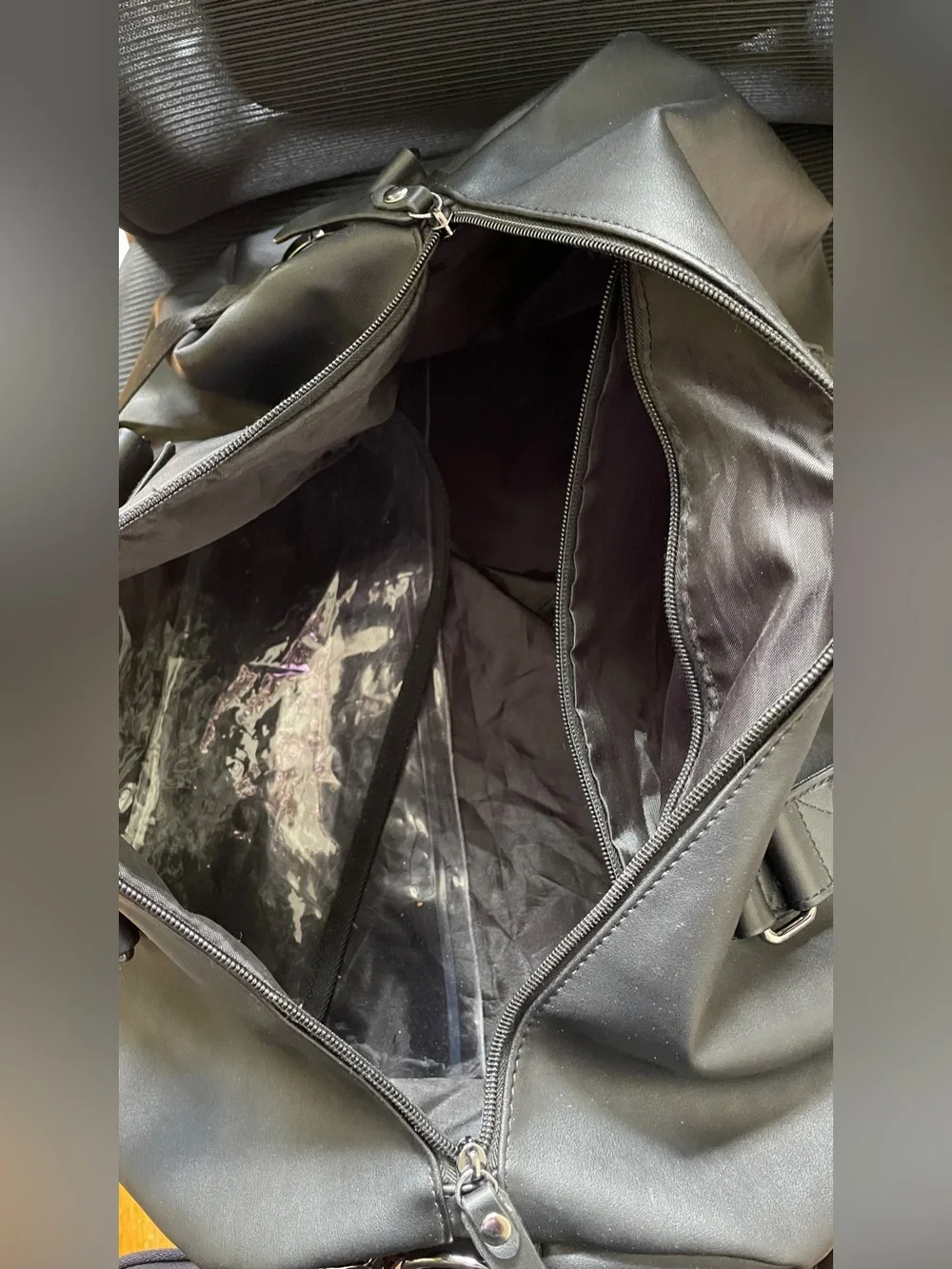 Black faux-Leather Weekend Duffel Bag - Unbranded